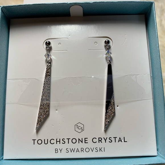 Touchstone Crystal “On Point Earrings” 2” Length - Picture 3 of 4